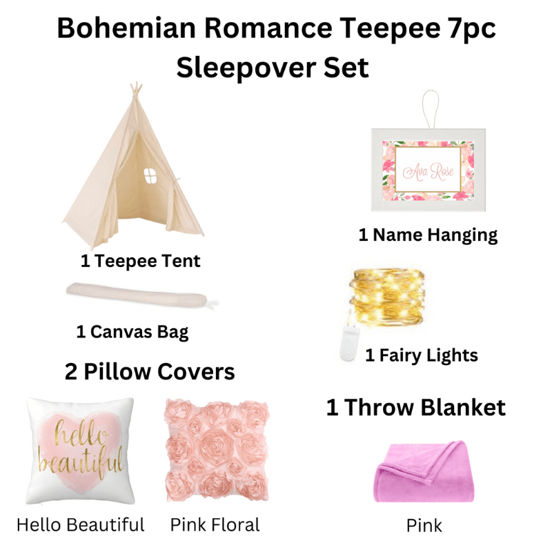 Sleepover Set Bohemian Romance Teepee 7 pc Sleepover Set - Sleepover Party Shop